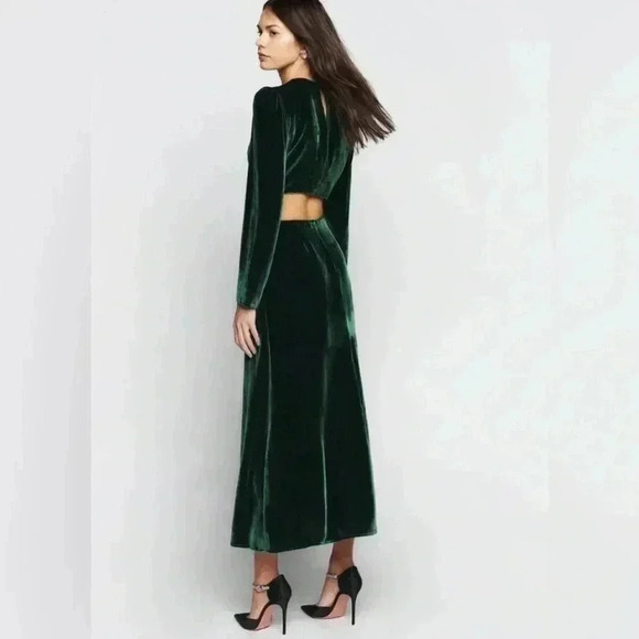 Reformation Velvet Maxi Dress 8 M Brisa Cut Out Midi Thigh Slit Silk Blend $428 - Picture 4 of 11